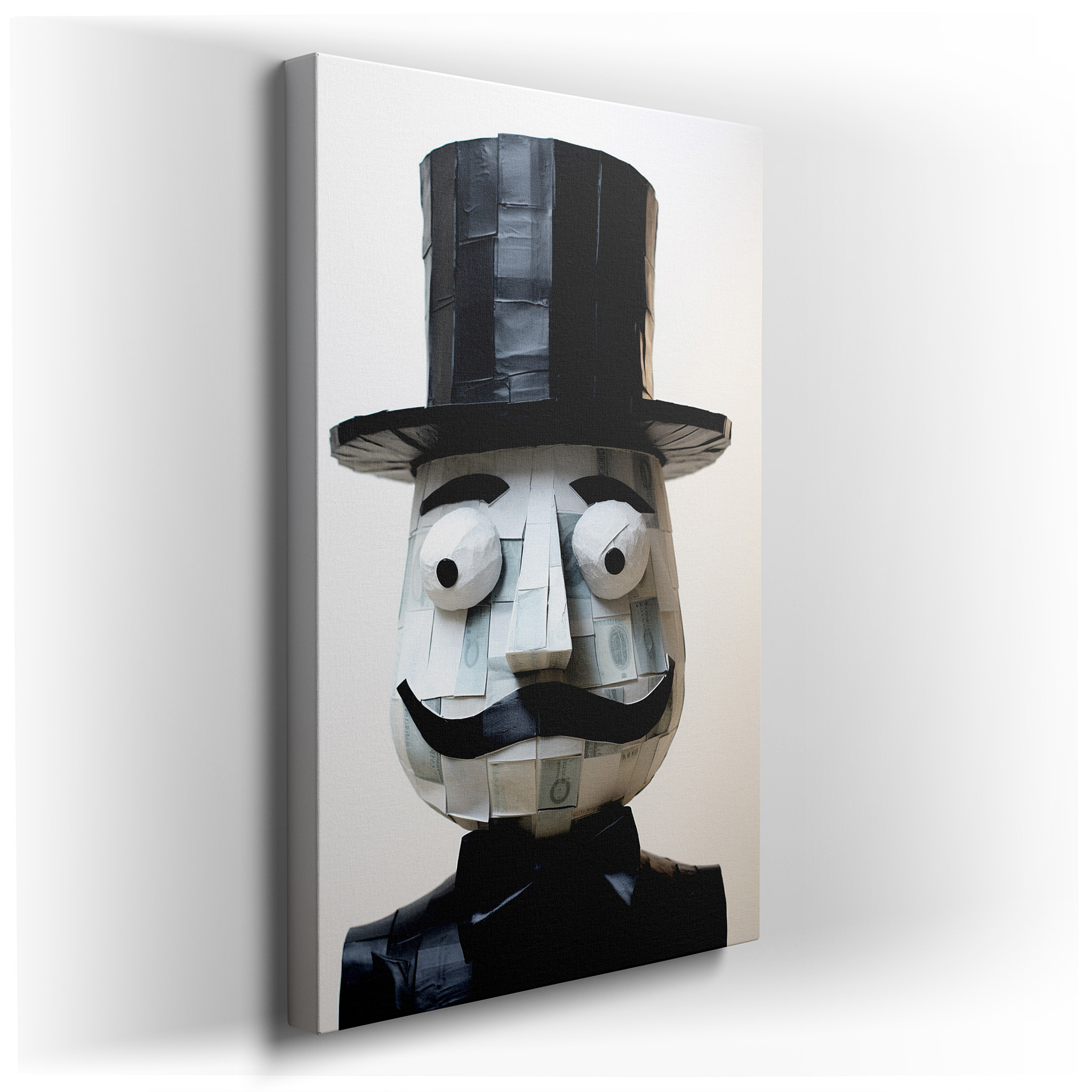 Whimsical Figure with Top Hat and Bow Tie: A Joyful Centerpiece for Creative Spaces - Large Canvas Wall Art for Office