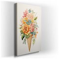 Whimsical Ice Cream Cone - Floral Canvas Wall Art