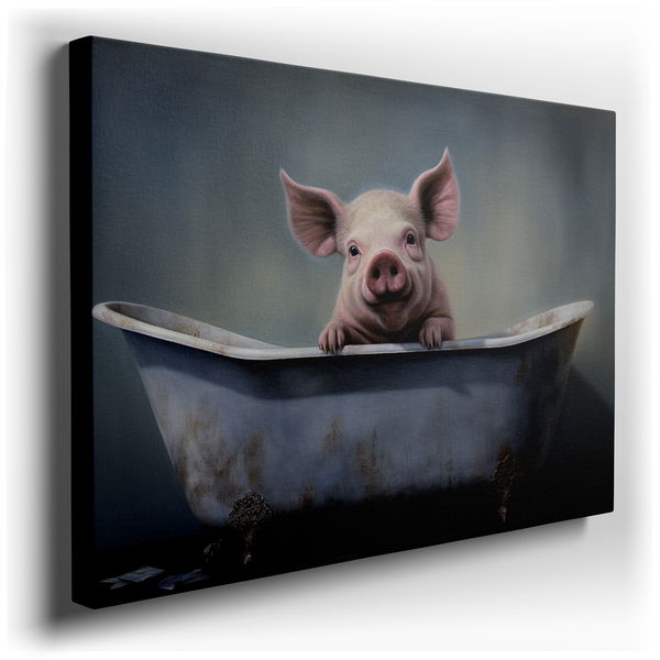 Whimsical Piglet in Vintage Bathtub - Playful Canvas Wall Art