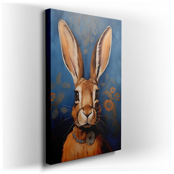 Whimsical Rabbit with Stylish Collar - Colorful Canvas Wall Art