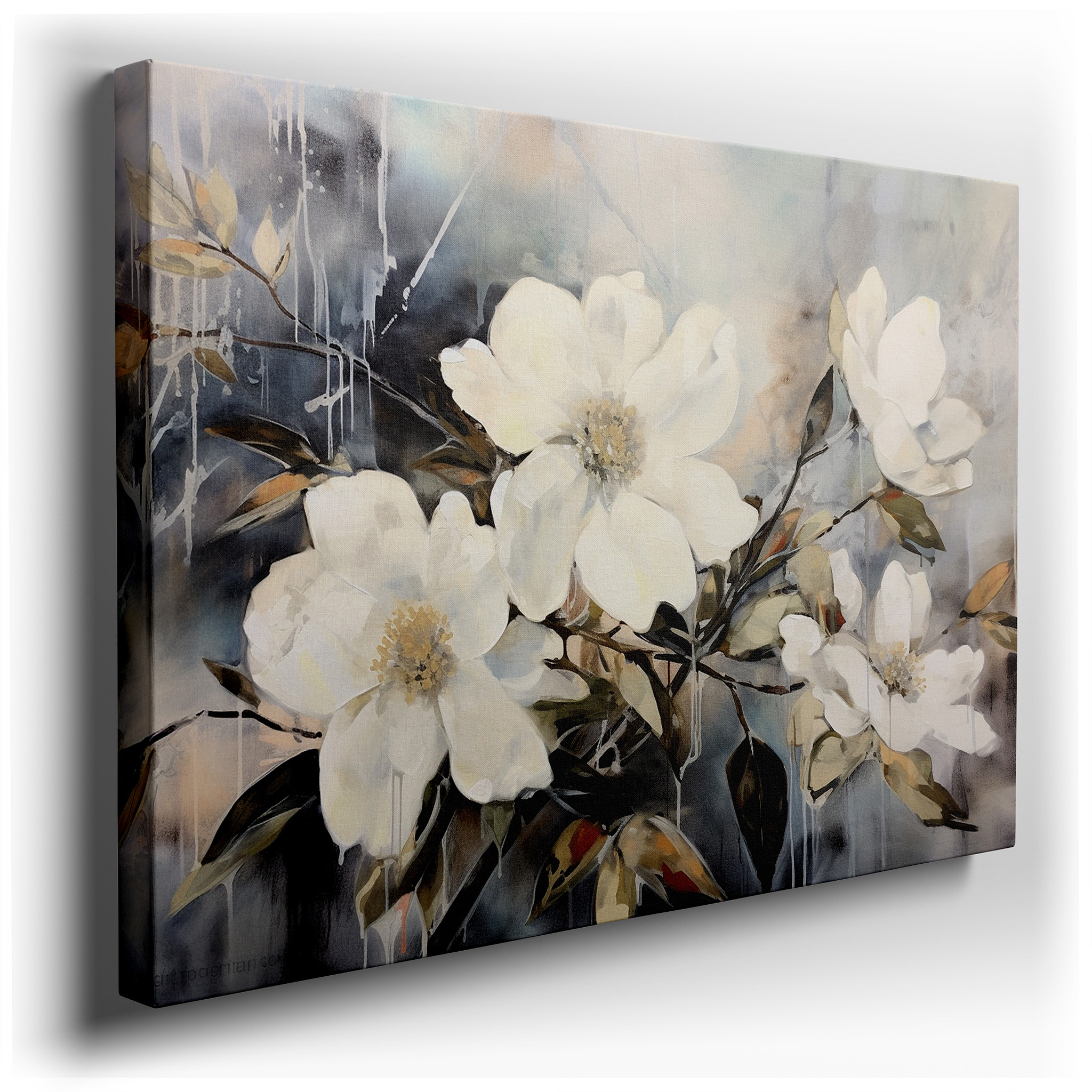 White Magnolia Elegance: Gateway to Serenity Large Canvas Wall Art for Office, Bedroom, and Living Room Decor wrapped