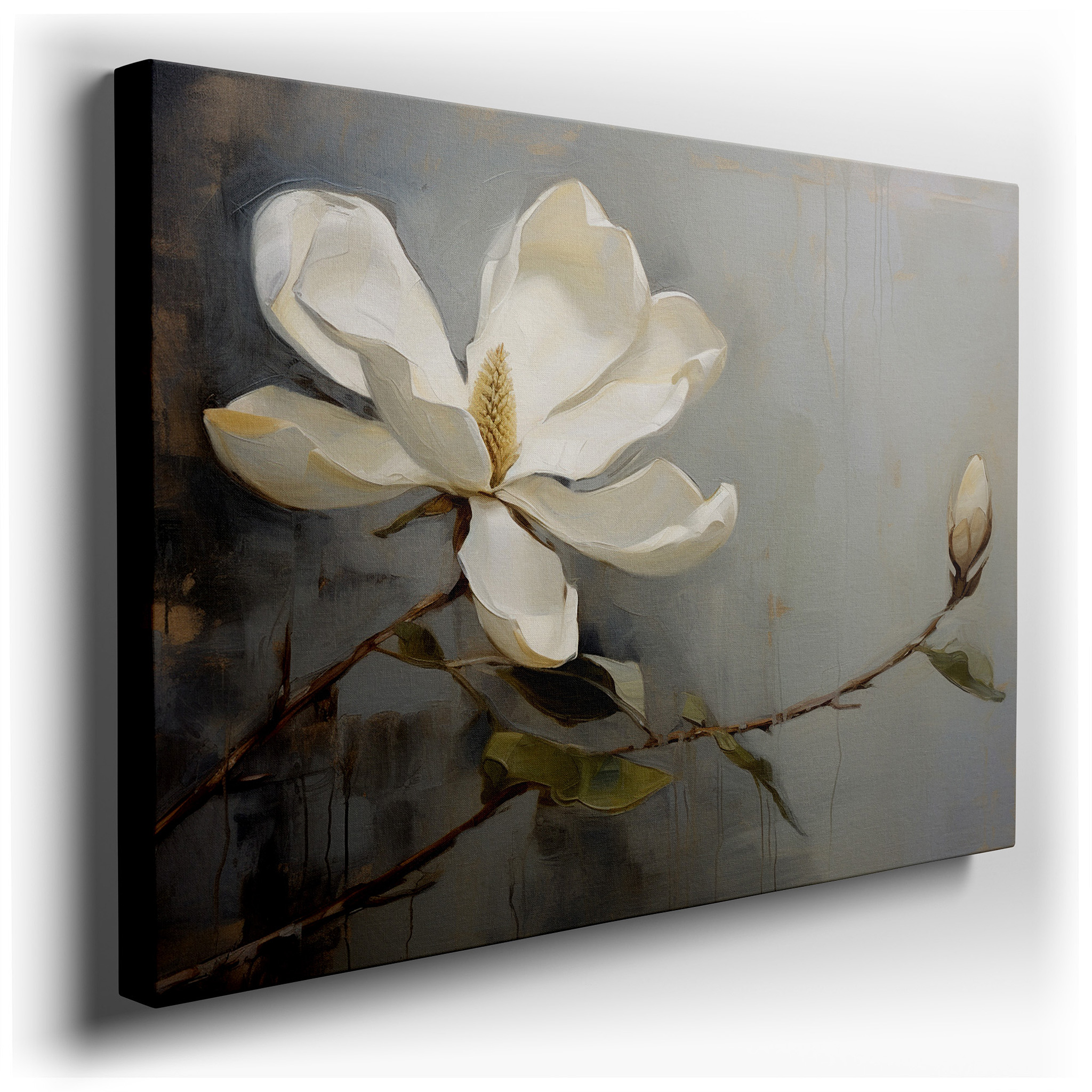 White Magnolia in Bloom: A Masterful Blend of Light, Shadow, and Tranquil Hues - Large Canvas Wall Art for Office Decor