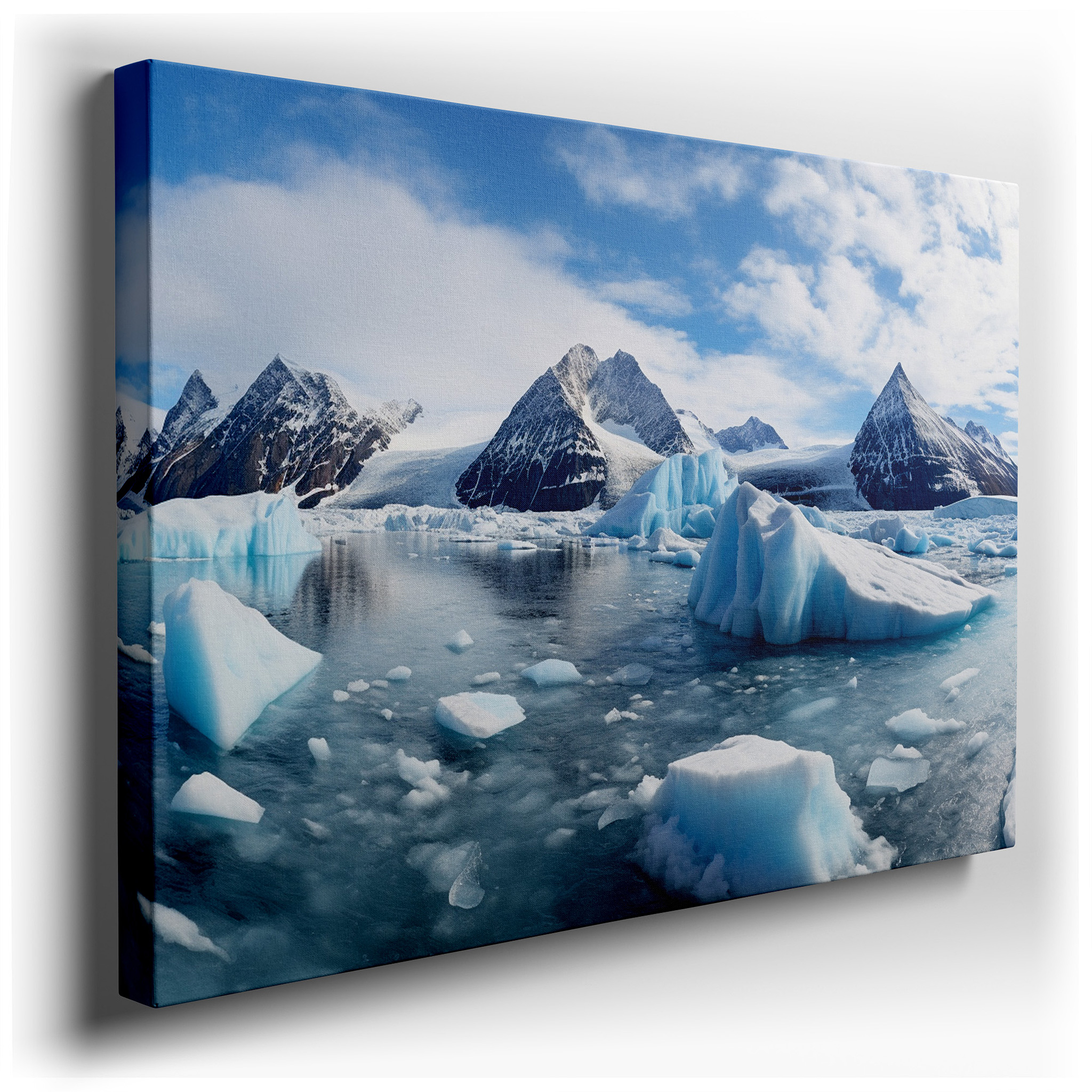 Winter Dawn Over Snow - Capped Mountains and Reflective Lake Large Canvas Wall Art for Office, Bedroom, and Living Room