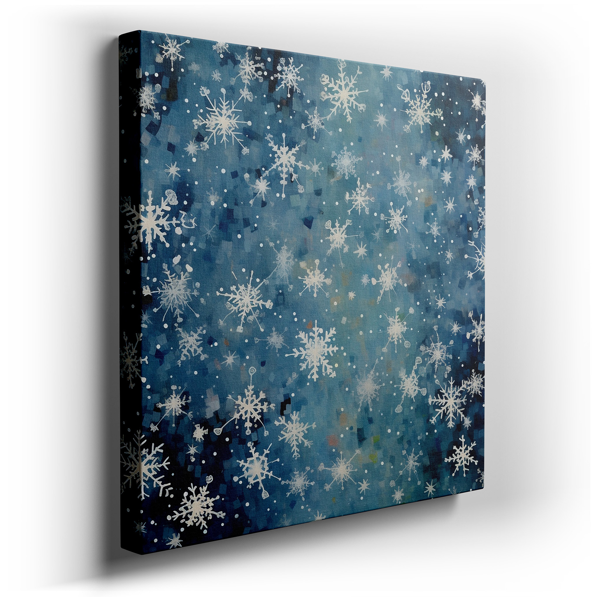 Winter's Embrace: A Serene Dance of Snowflakes Against the Deep Blue Night - Large Canvas Wall Art for Office and