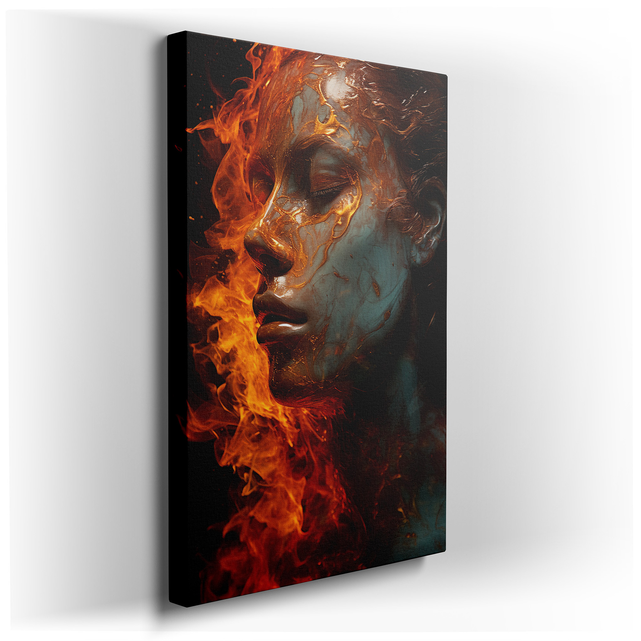 Woman in Profile Surrounded by Flames - A Bold Symbol of Resilience and Change, Large Wall Art, Canvas Wall Art, Wall