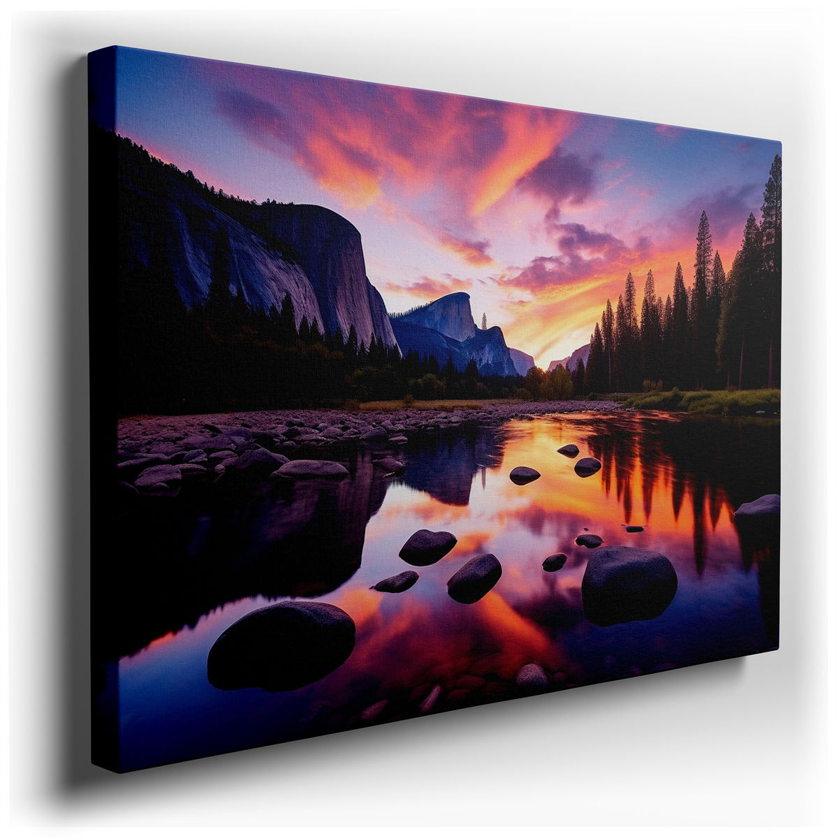 Yosemite Sunset Serenity - Peaceful River Canvas Wall Art