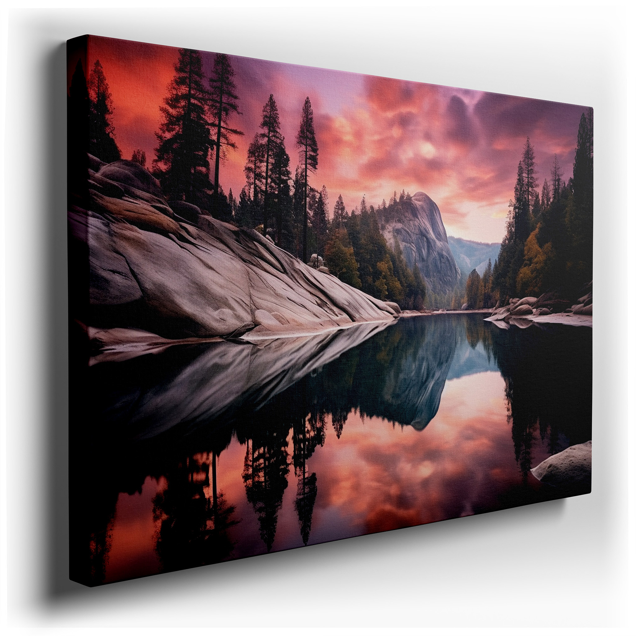 Yosemite Valley Sunset Reflections Wall Art: Featuring Granite Cliffs & Serene Waters - Large Canvas for Home and