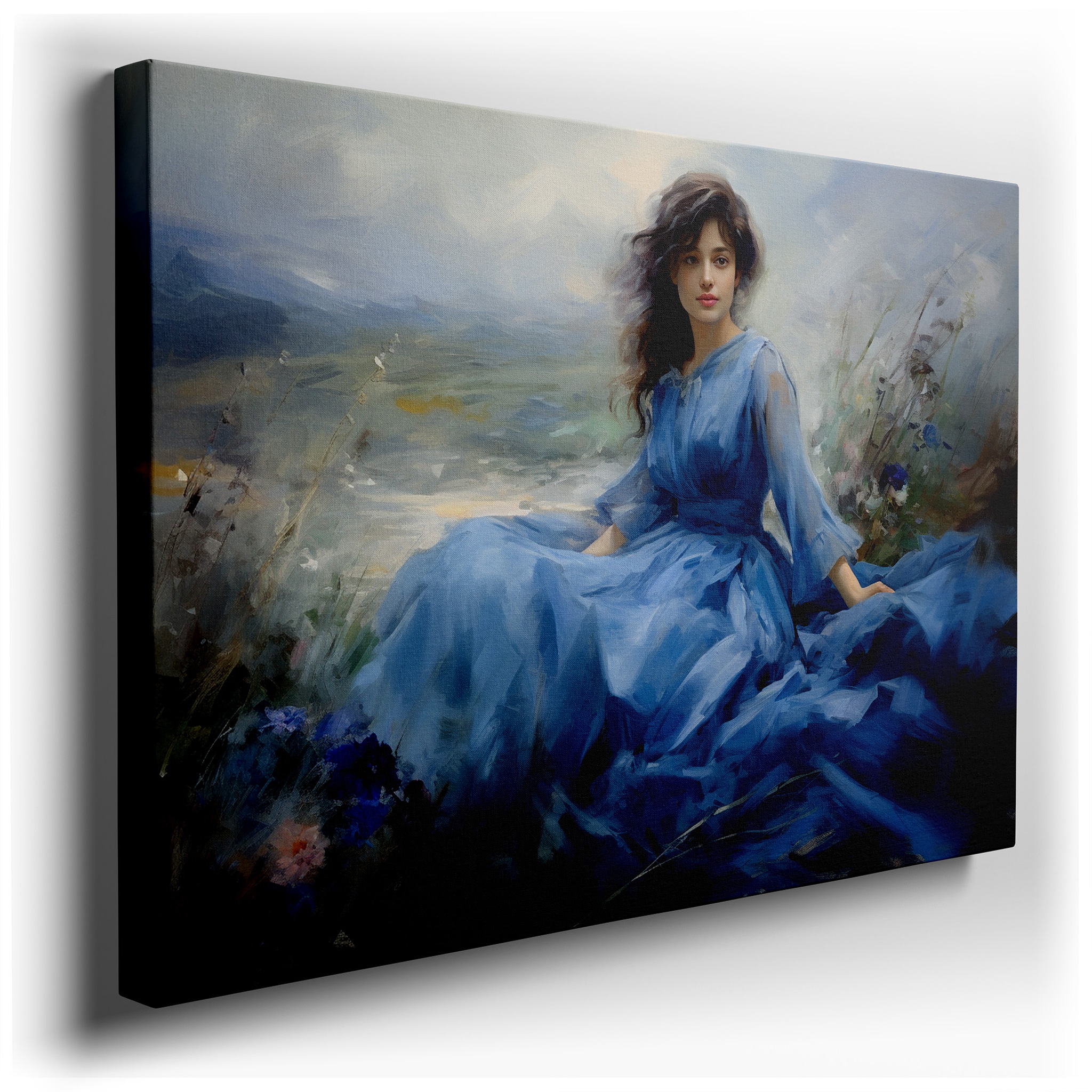 Young Woman in a Blooming Garden: Serene Elegance and Harmony with Nature - Large Canvas Wall Art for Office Decor