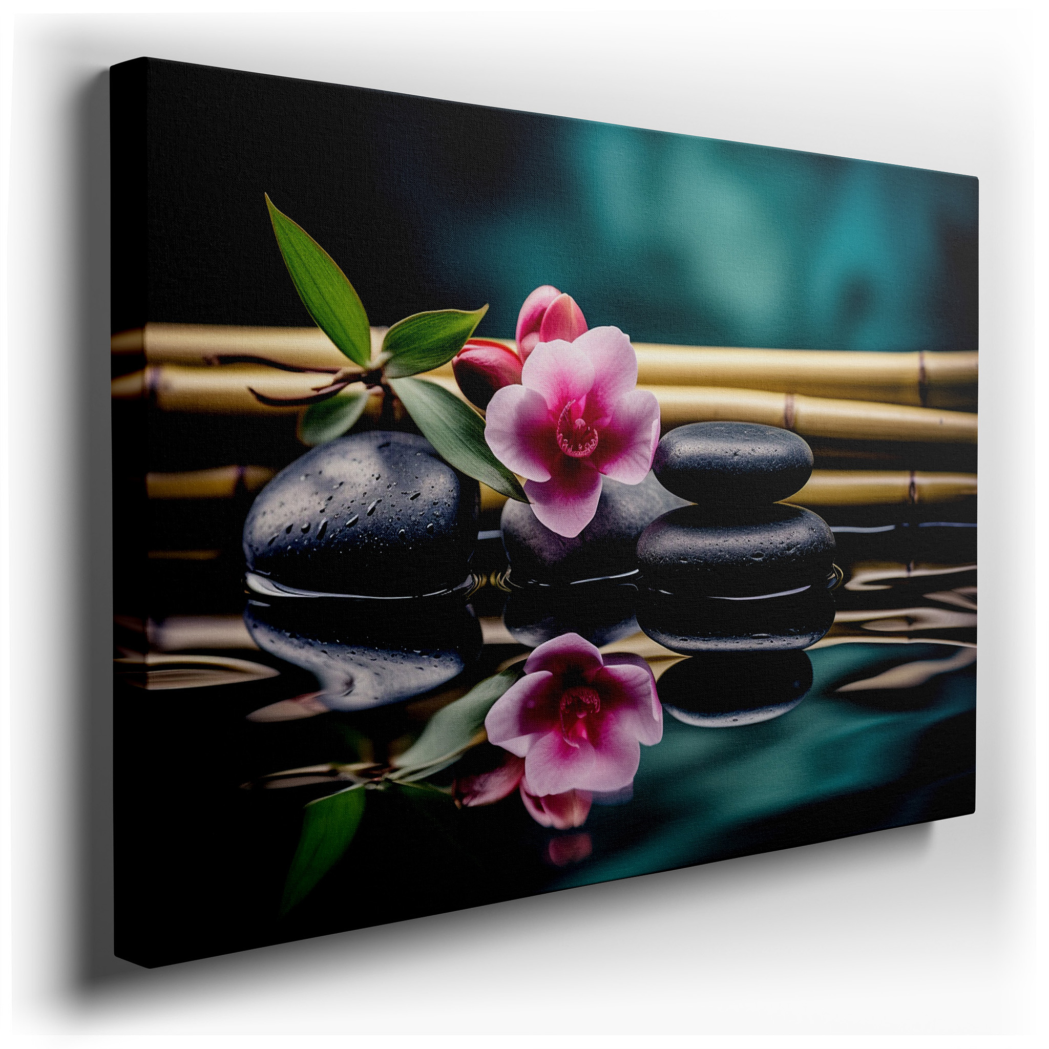 Zen Garden Wall Art: Serene Harmony, Tranquil Stones, and Reflective Waters - Large Canvas for Office and Bedroom Decor