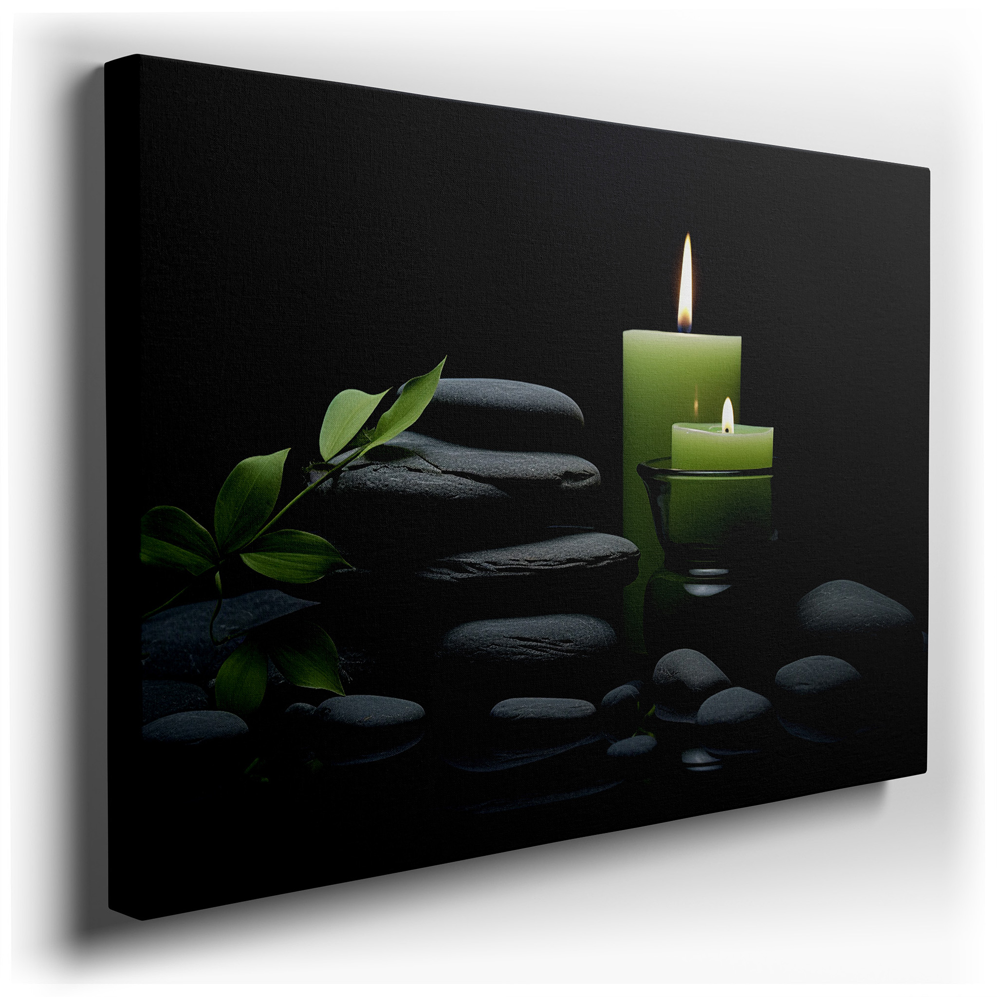 Zen - Inspired Wall Art Featuring Candles, Stones, and Subtle Green Accents for Mindful Relaxation - Perfect for Office
