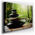 Zen Stones and Bamboo Mat - Tranquil Green Canvas Wall Art