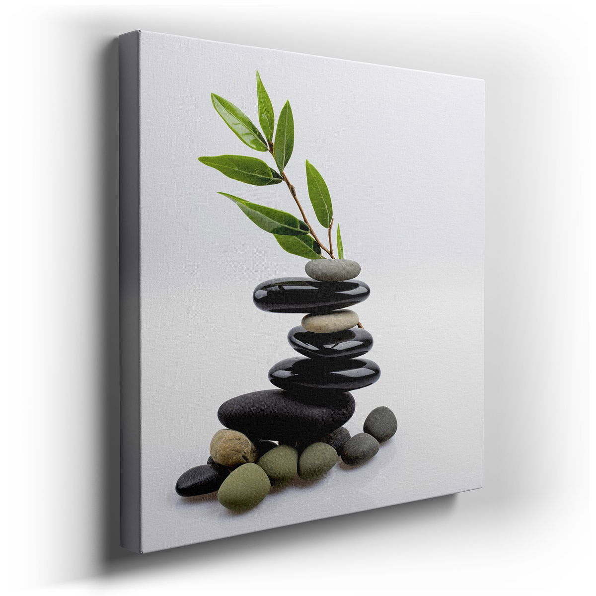 Zen Stones and Vibrant Leaves - Modern Nature Canvas Wall Art