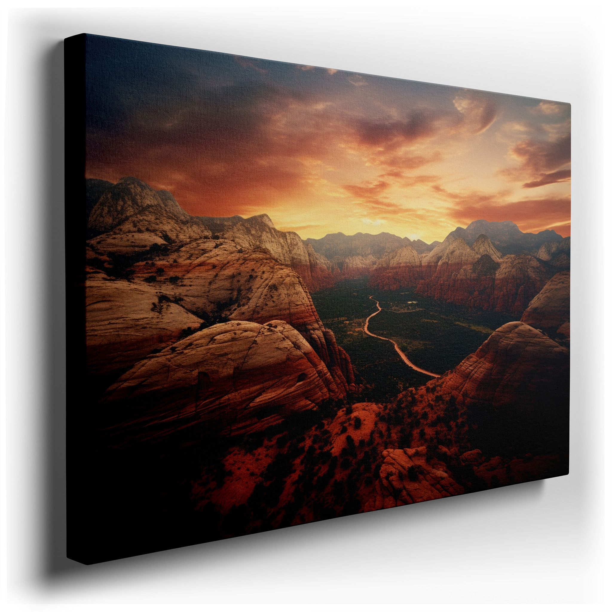 Zion's Sunset Majesty: Fiery Hues and Majestic Cliffs - Large Canvas Wall Art for Office and Bedroom Decor wrapped